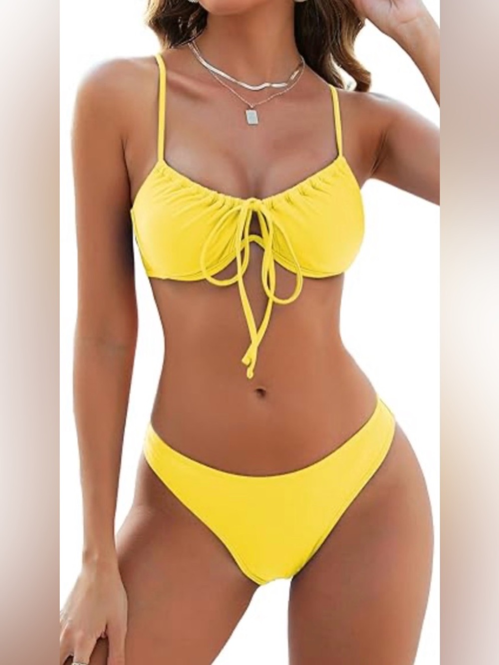 Zaful Yellow Tie-Front Bikini Set - Women's Swimwear Size Small